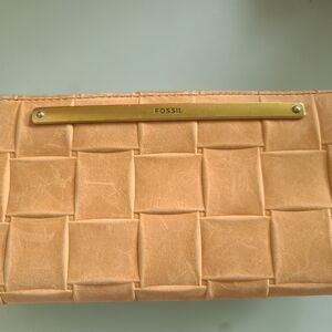 Fossil Peach Woven Leather Clutch